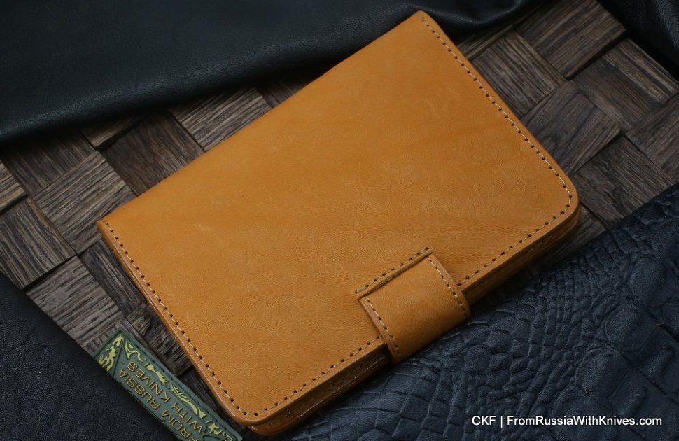 Custom leather wallet/document cover with claw knife - ginger