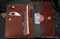 Custom leather wallet with claw knife
