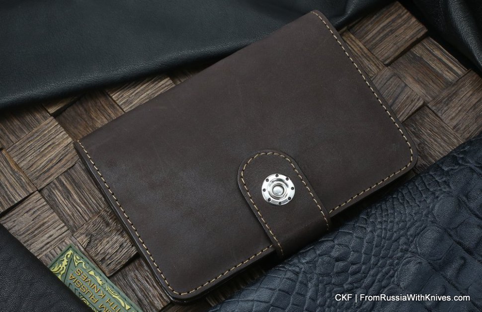 Custom leather wallet/document cover with claw knife - brown
