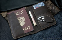 Custom leather wallet/document cover with claw knife - brown