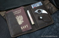 Custom leather wallet/document cover with claw knife - brown