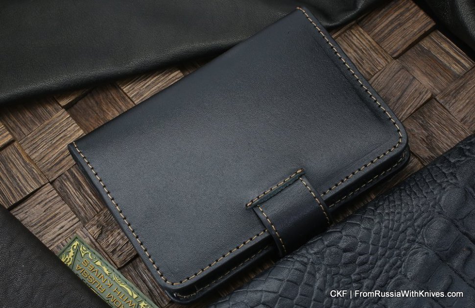 Custom leather wallet/document cover with claw knife - black