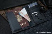 Custom leather wallet/document cover with claw knife - black