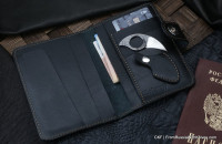 Custom leather wallet/document cover with claw knife - black