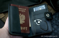 Custom leather wallet/document cover with claw knife - black