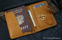 Custom leather wallet/document cover with claw knife - ginger