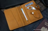 Custom leather wallet/document cover with claw knife - ginger