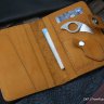 Custom leather wallet/document cover with claw knife - ginger