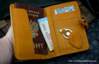 Custom leather wallet/document cover with claw knife - ginger