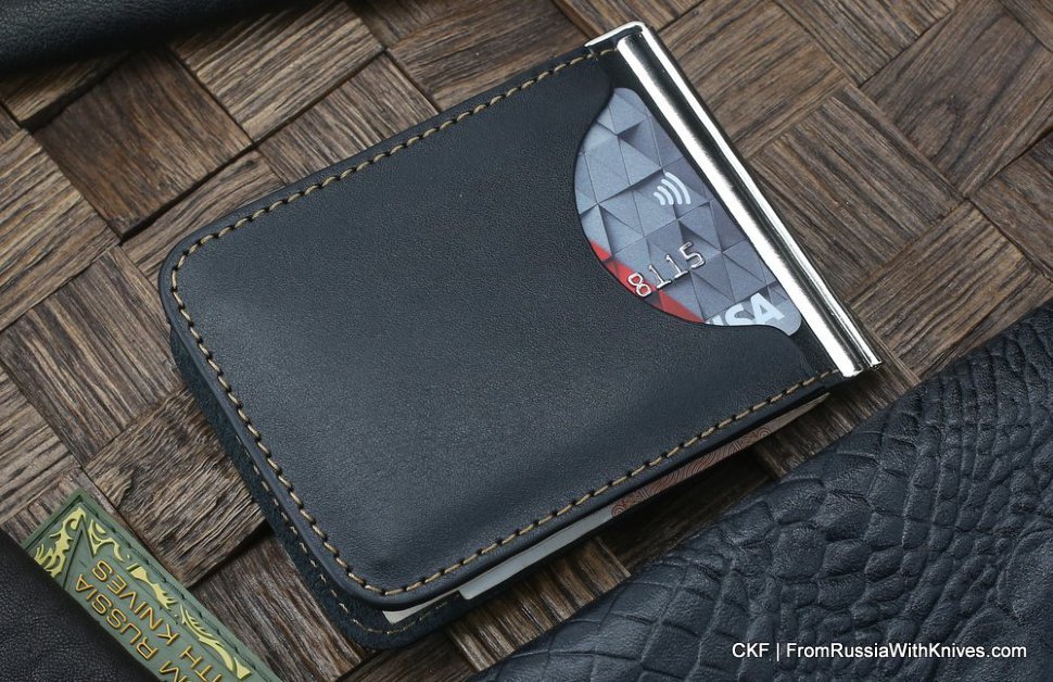 Custom leather money clip/wallet with claw knife - black