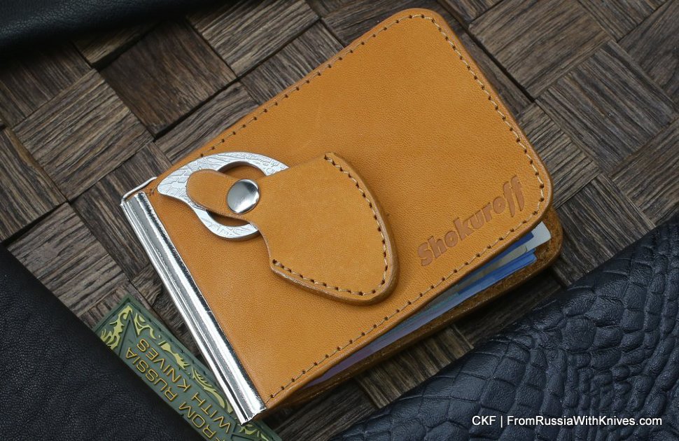 Custom leather money clip/wallet with claw knife - ginger