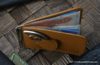 Custom leather money clip/wallet with claw knife - ginger