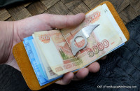 Custom leather money clip/wallet with claw knife - ginger