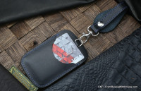 Custom leather cardholder with trinket and belt mount - black