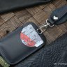 Custom leather cardholder with trinket and belt mount - black