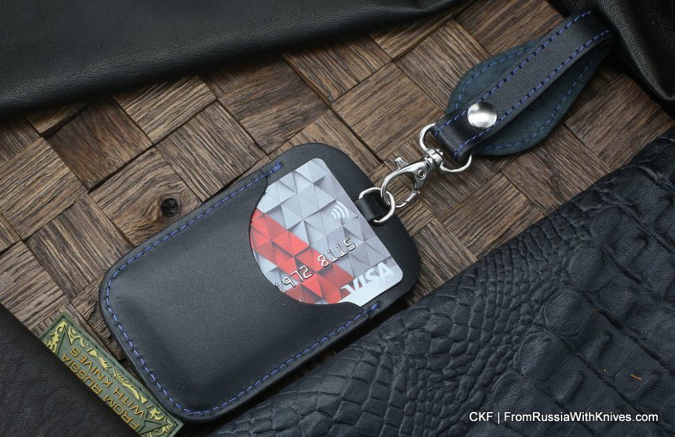 Custom leather cardholder with trinket and belt mount - black