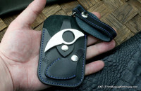 Custom leather cardholder with trinket and belt mount - black