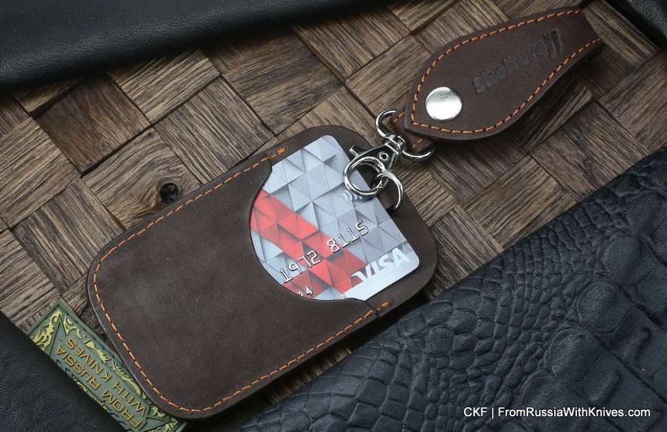 Custom leather cardholder with trinket and belt mount - brown