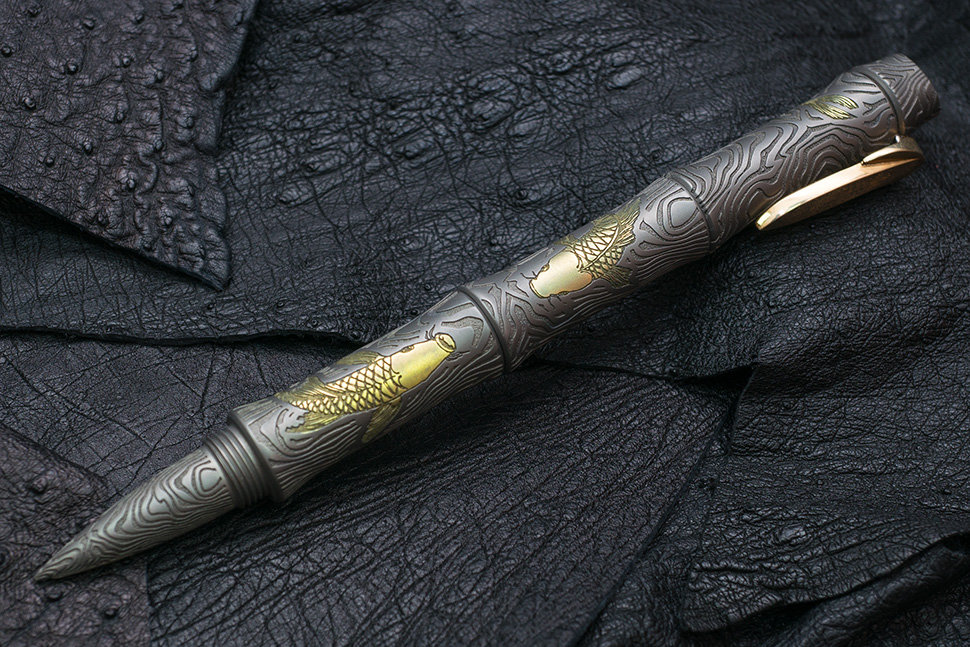 Custom Titanium ballpoint pen Kamikaze Hokusai Karps