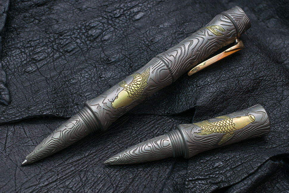 Custom Titanium ballpoint pen Kamikaze Hokusai Karps